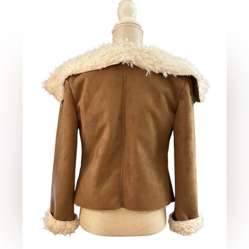 Women's Tan and Cream Shearling Jacket ~ Vegan Sherpa & Suede by Me Jane - Picture 6 of 16